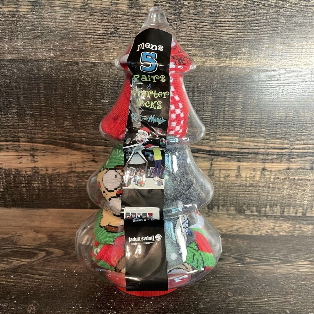 Rick & Morty Holiday Socks 5 Pack Men's Shoe Size 6-12 Christmas Tree Gift Set